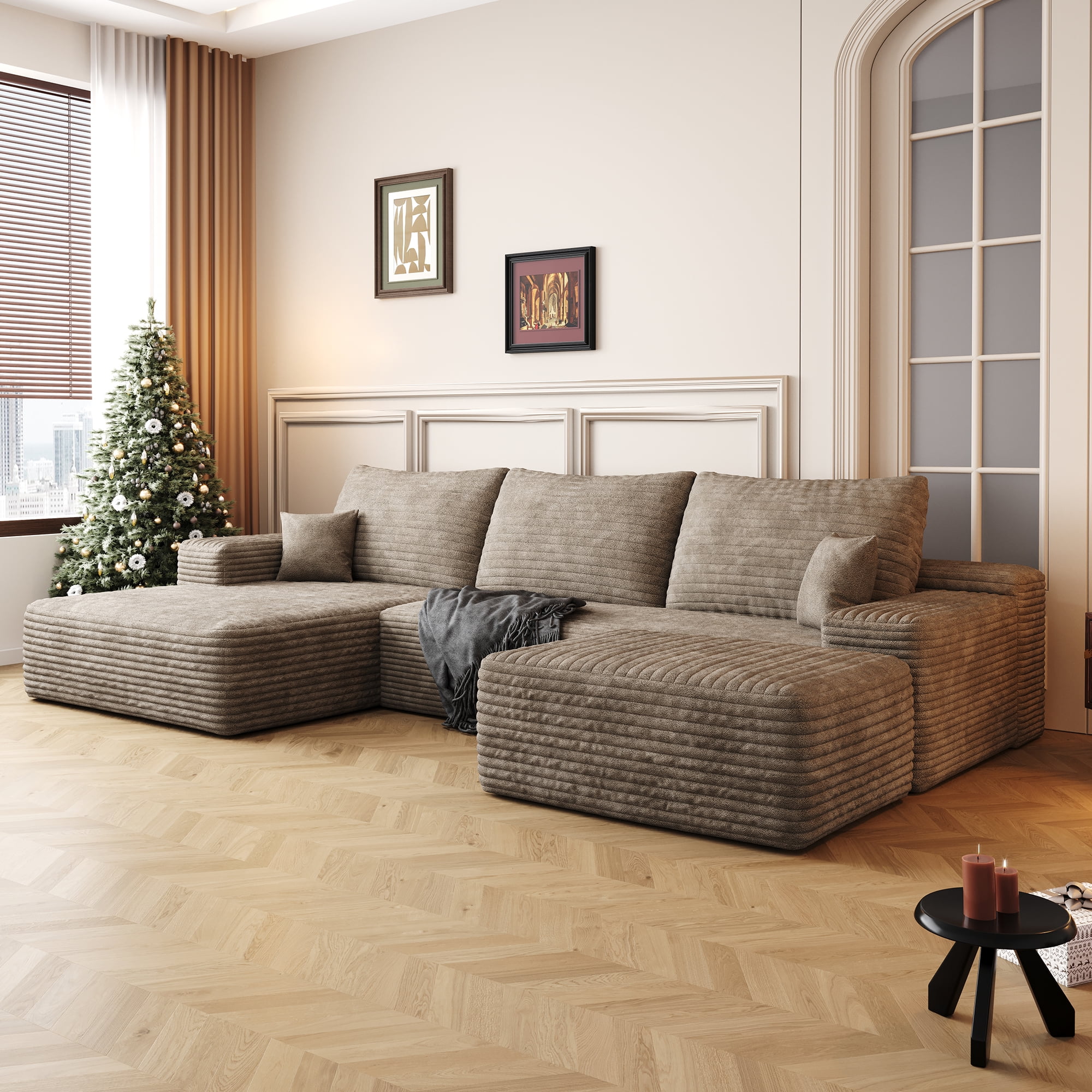 MAYEERTY 107" Camel Modern Modular Cloud Sectional - No Assembly, Comfort Warm Room