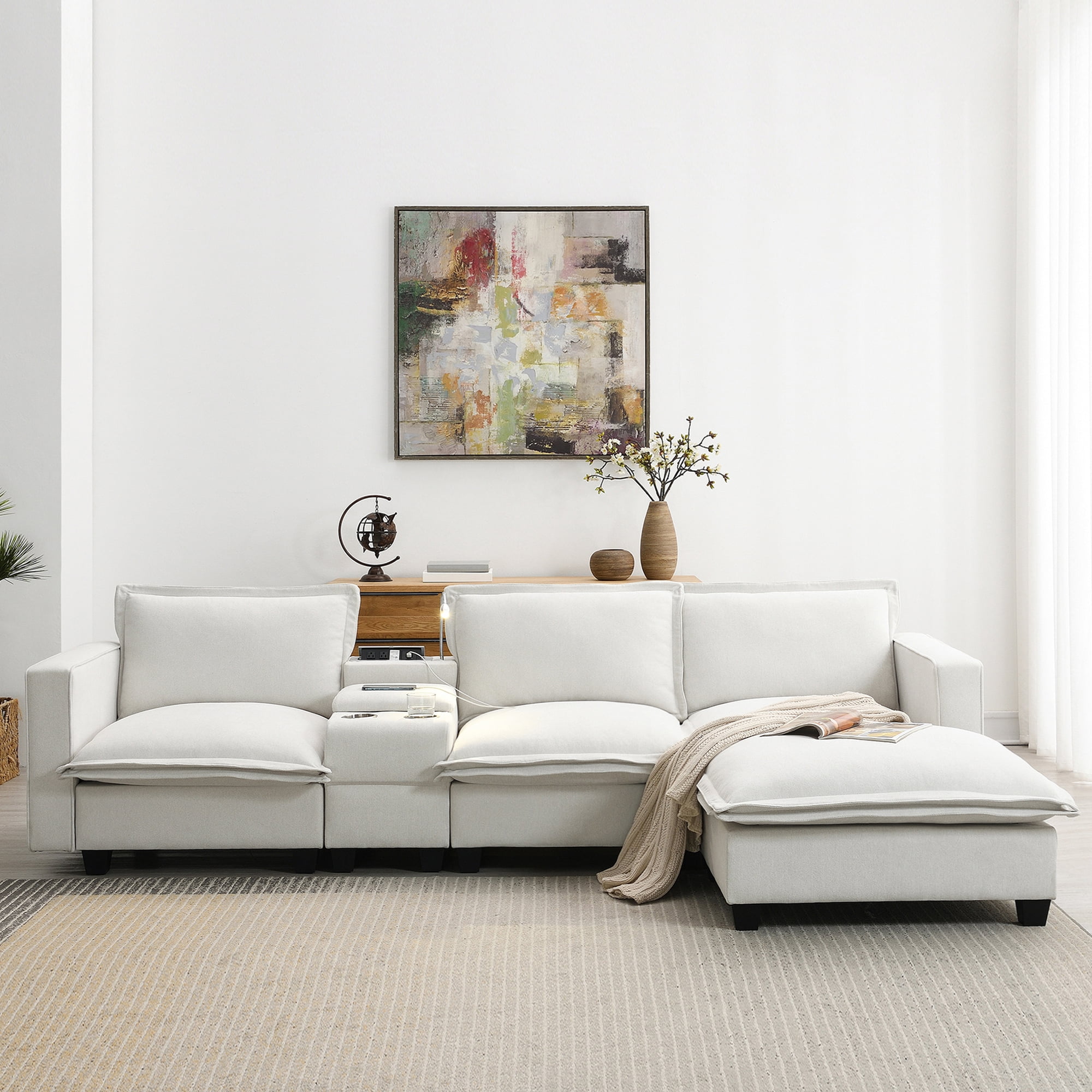 MAYEERTY 109x57" Modern Sectional Cloud Sofa - 4-Seat Chenille Modular ...