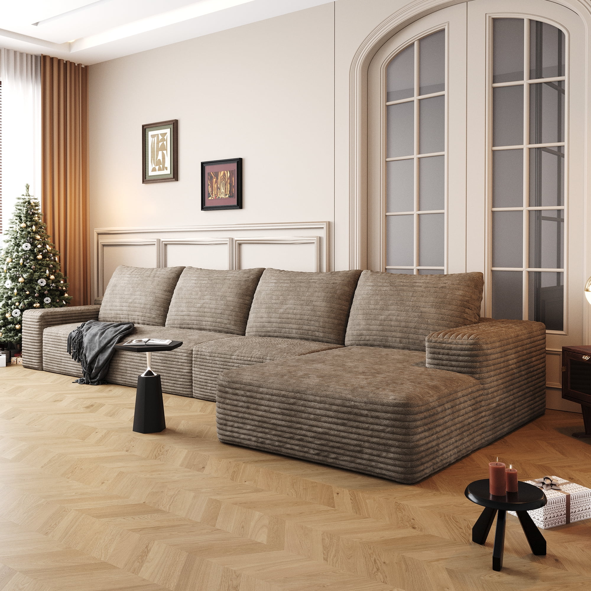 MAYEERTY 135" Camel Modern Modular Cloud Sectional No Assembly Spacious Warm Room
