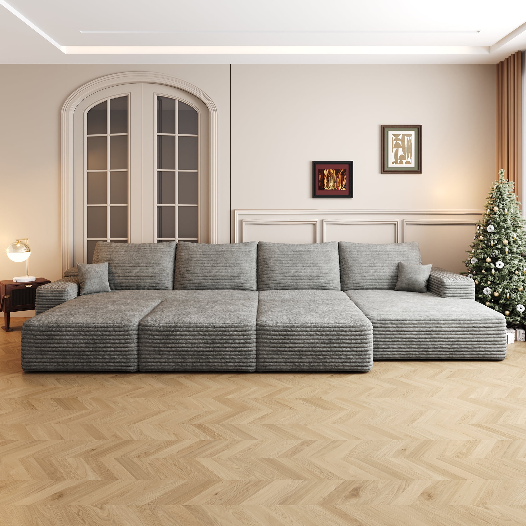 MAYEERTY 135" Gray Modern Modular Cloud Sectional - No Assembly, Stylish Spacious Room