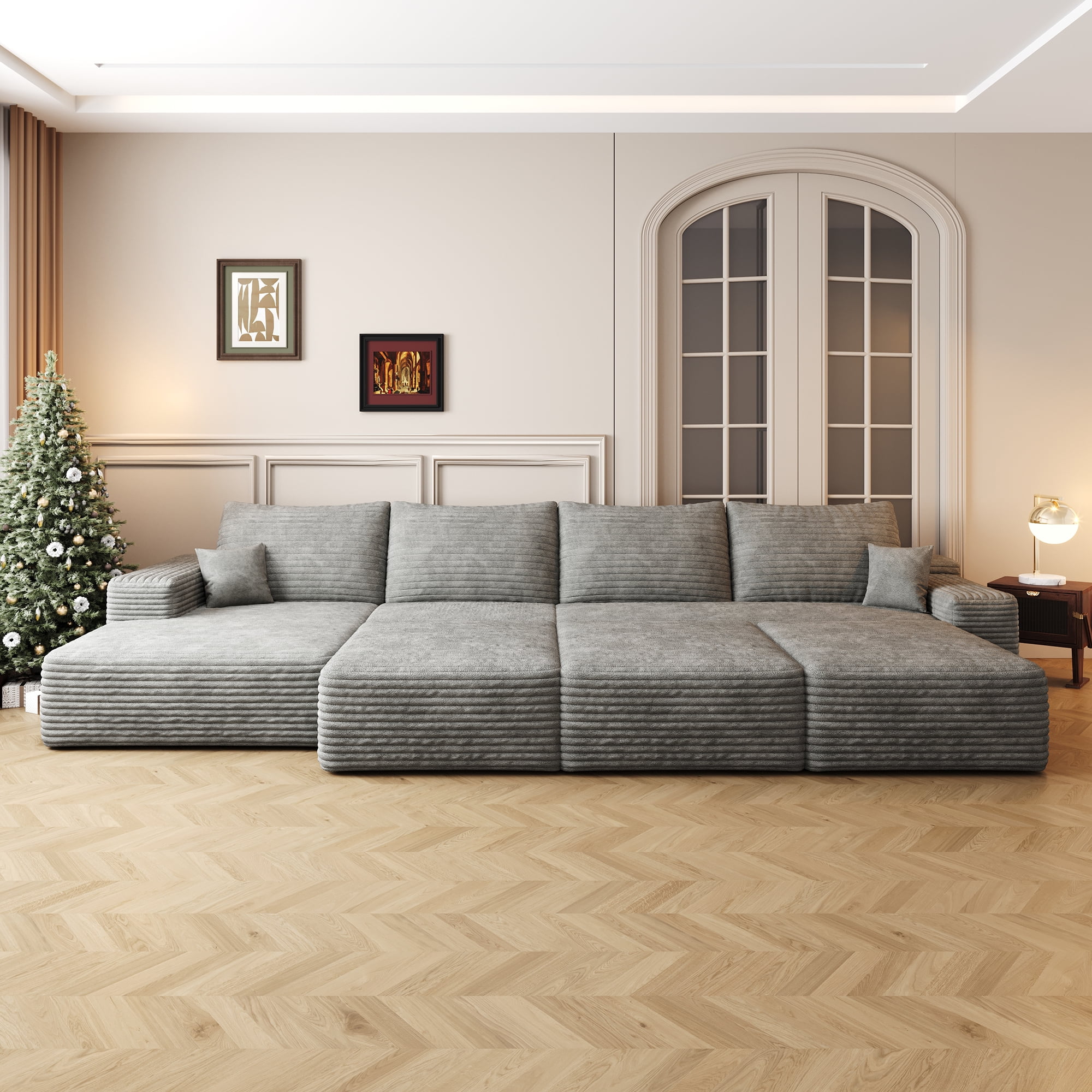 MAYEERTY 135" Gray Modern Modular Cloud Sectional No Assembly Large Neutral Gatherings