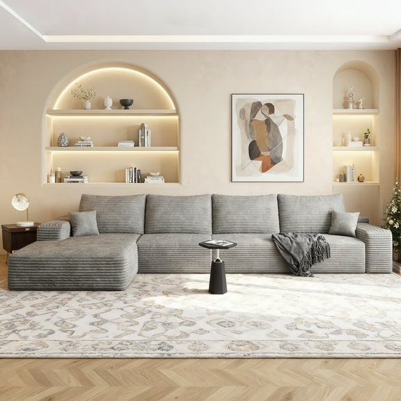 MAYEERTY 135" Cloud Modular Sectional Sofa Gray No Assembly Modern Living Room Design