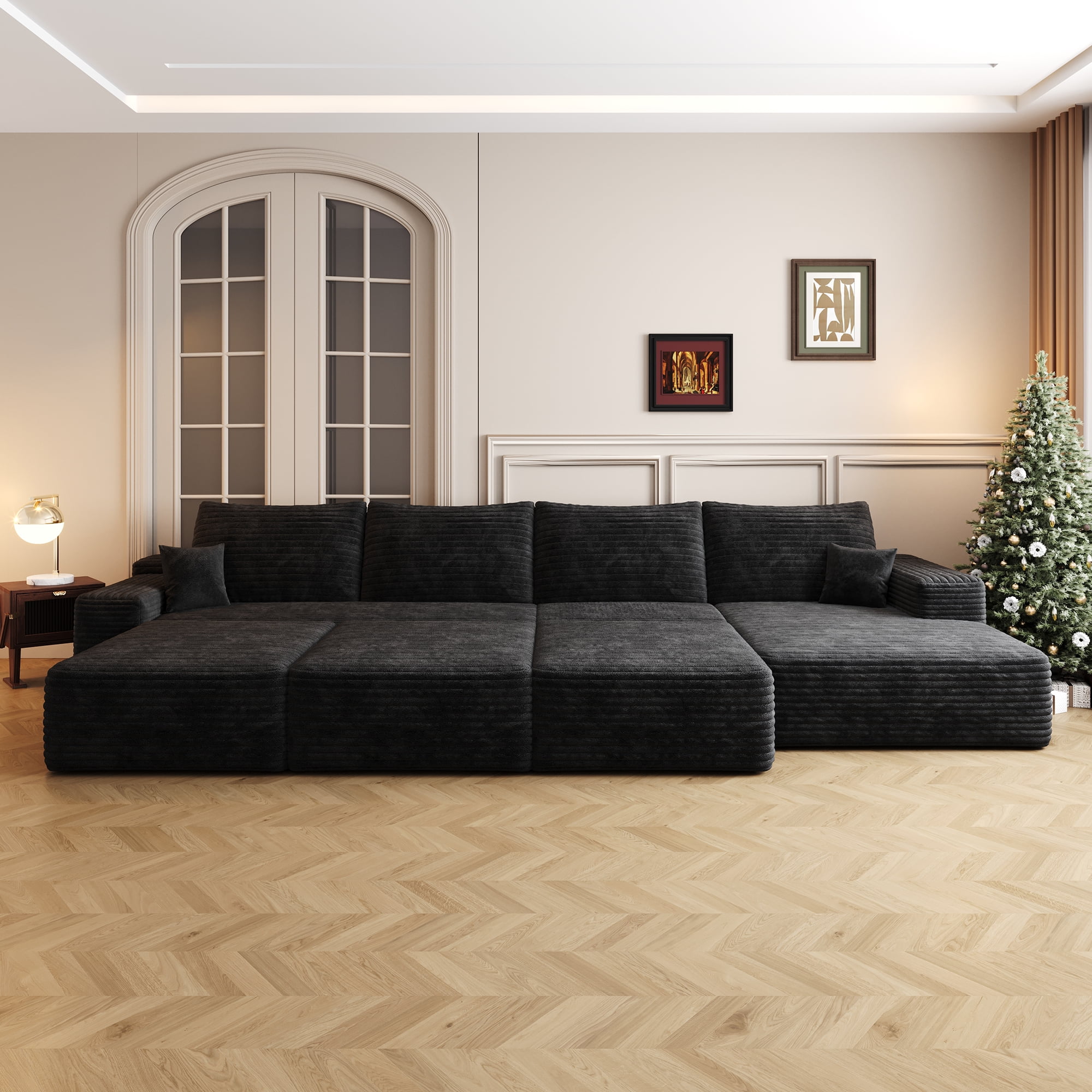 MAYEERTY 135" Black Large 6-Seat Modular Cloud Sofa No Assembly Stylish Oversized Furniture
