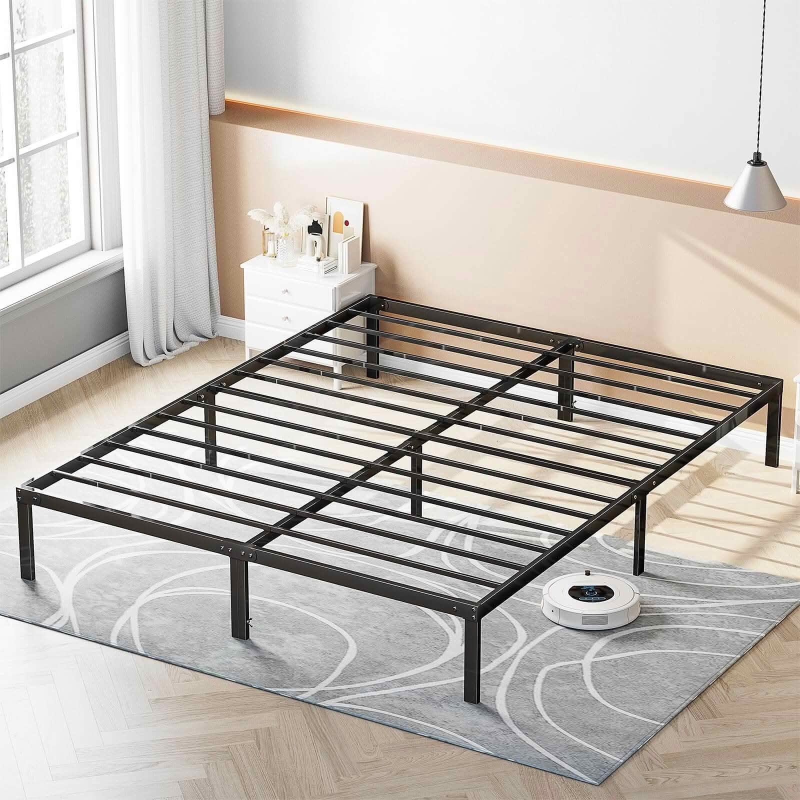 MAYEERTY 12 Inch Heavy‑Duty Metal Bed Frame with Steel Slats, Sturdy Bed Base No Box Spring Required, 300Lbs Weight Capacity for Multi‑Scenario Use