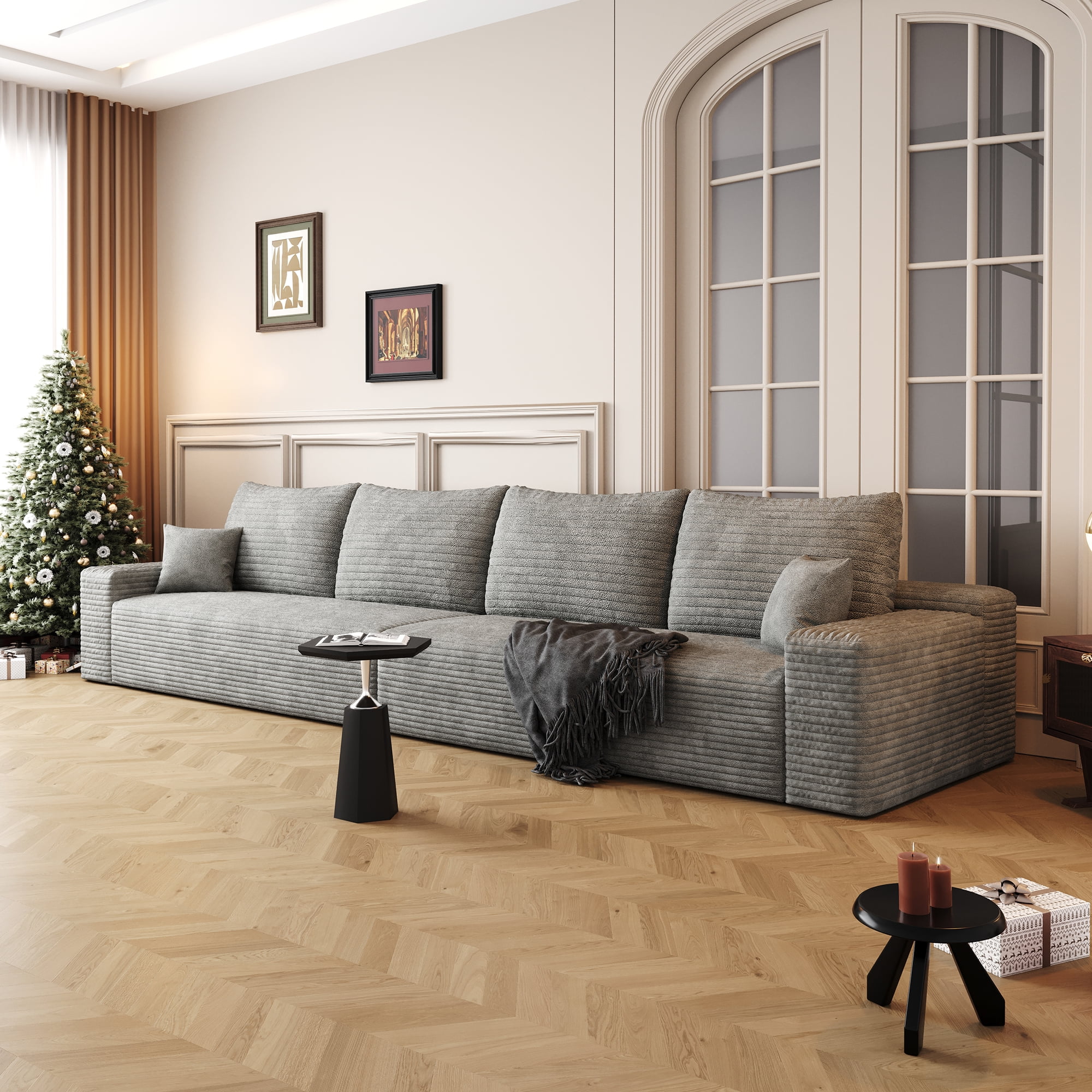 MAYEERTY 140" Gray Modern Modular Cloud Sectional No Assembly Extra-Spacious Neutral Sofa