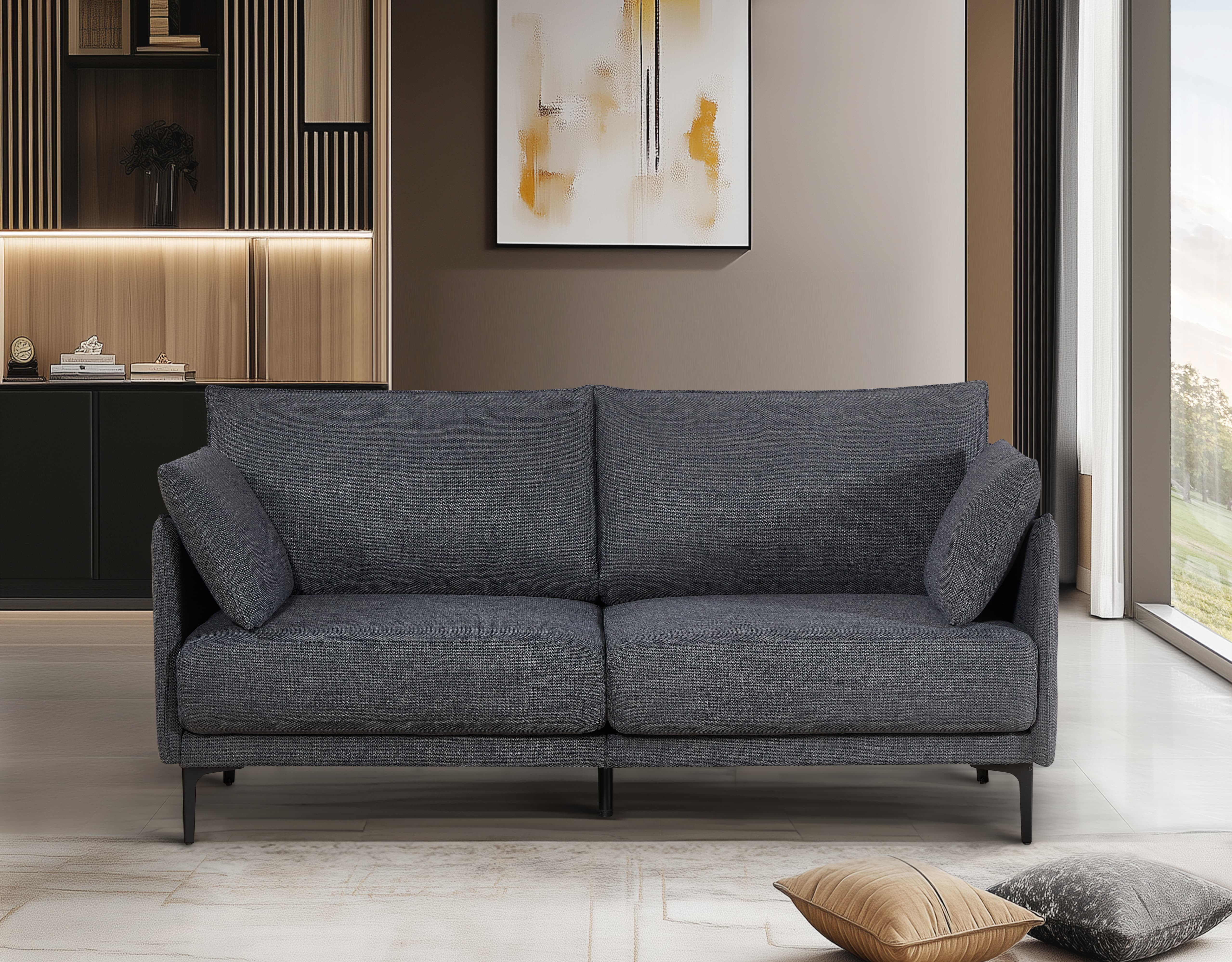 MAYEERTY 2.5 Seater Sofa For Bed Room, USB Charge Port , 2 Pillows,Gray