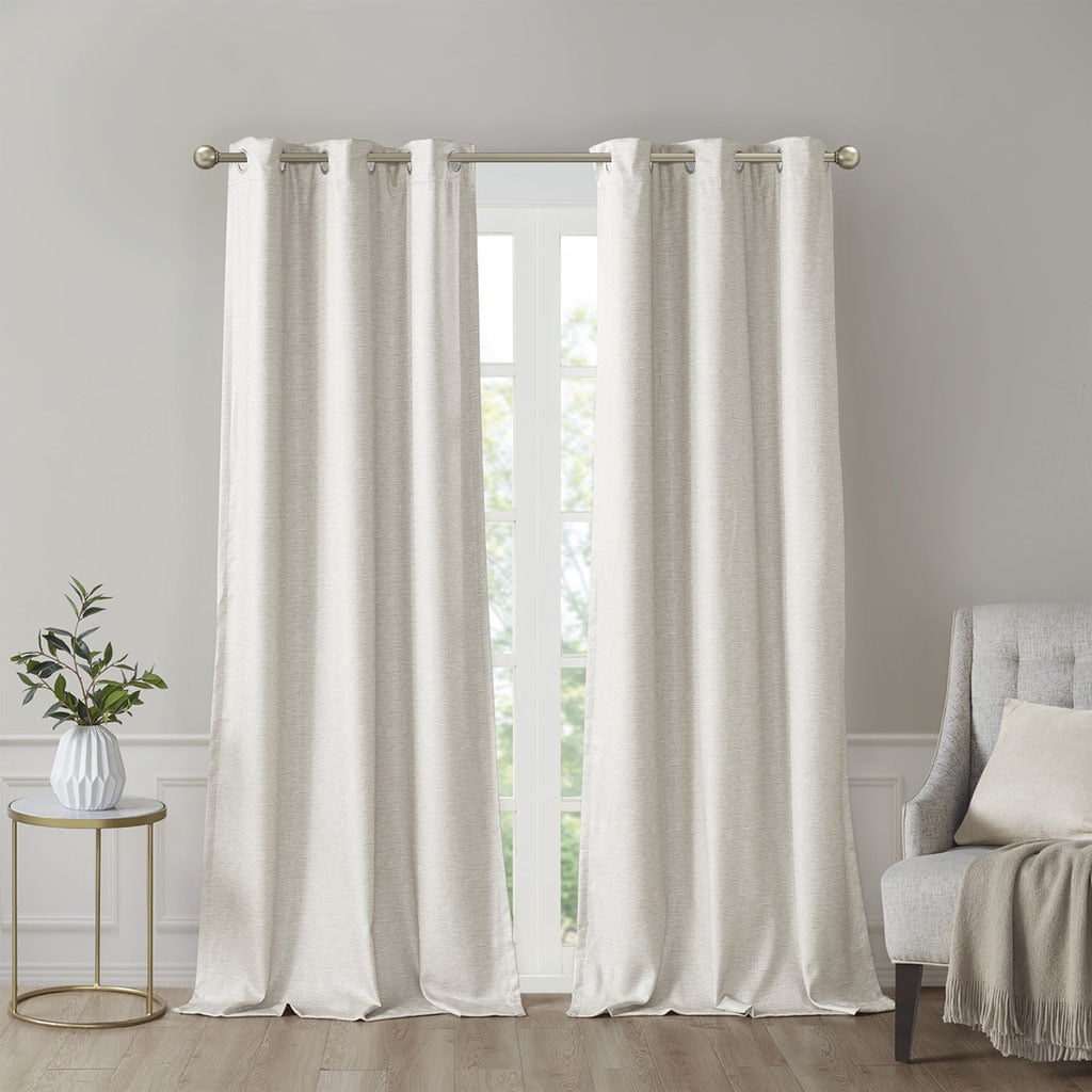 MAYEERTY 2 Pcs Tonal Printed Faux Silk Total Blackout Curtain Pair