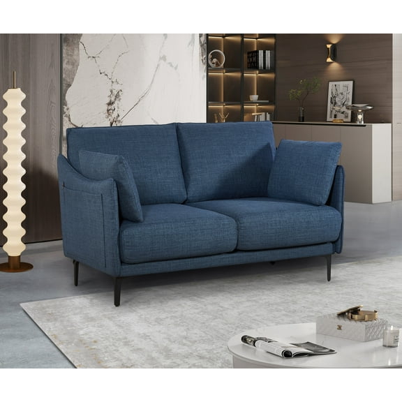 Dovelina 2 Seater Sofa For Primary Living Space , Bed Room, 2 Pillows,Dark Blue