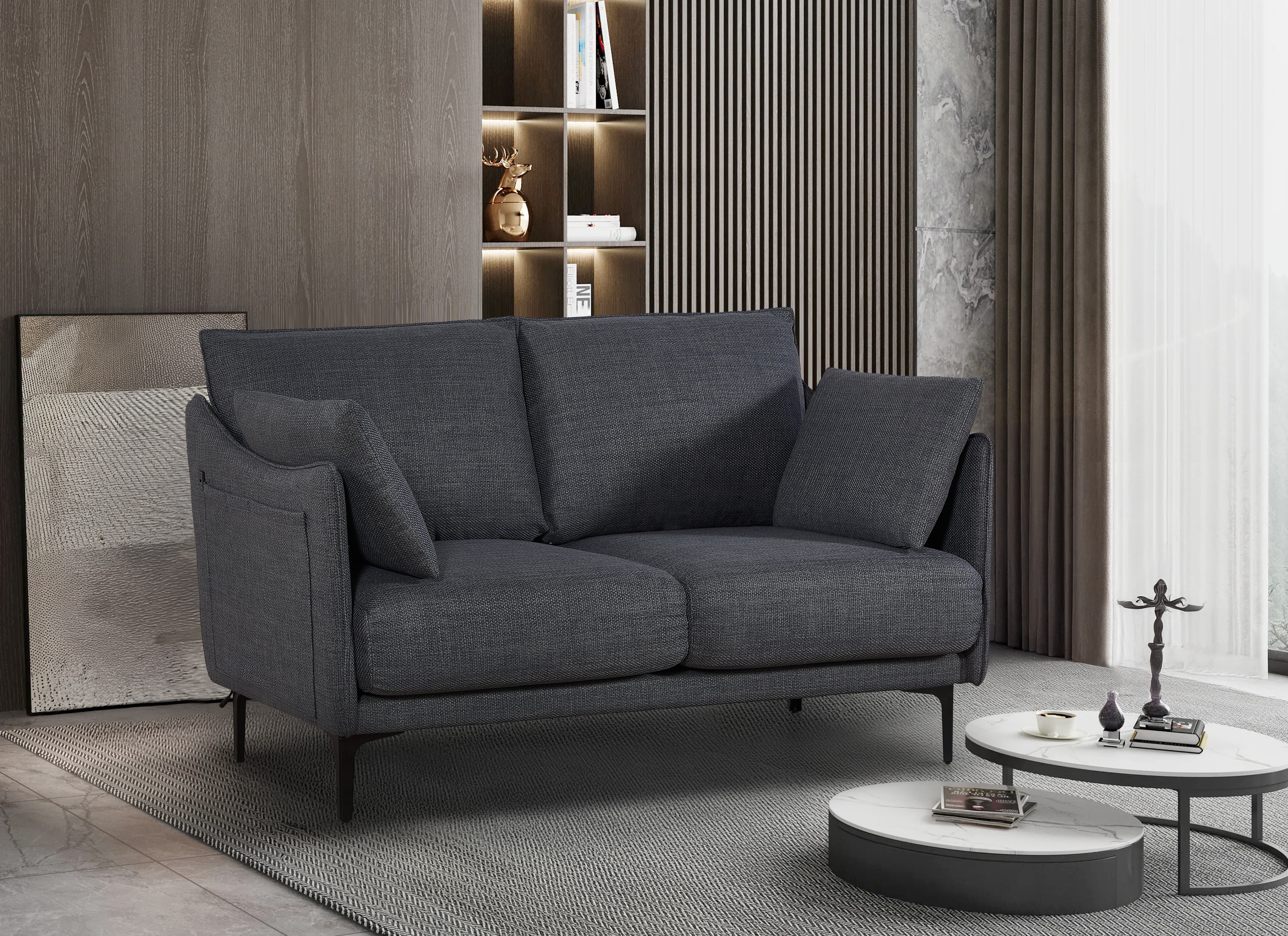 MAYEERTY 2 Seater Sofa For Primary Living Space , Bed Room, 2 Pillows,Gray