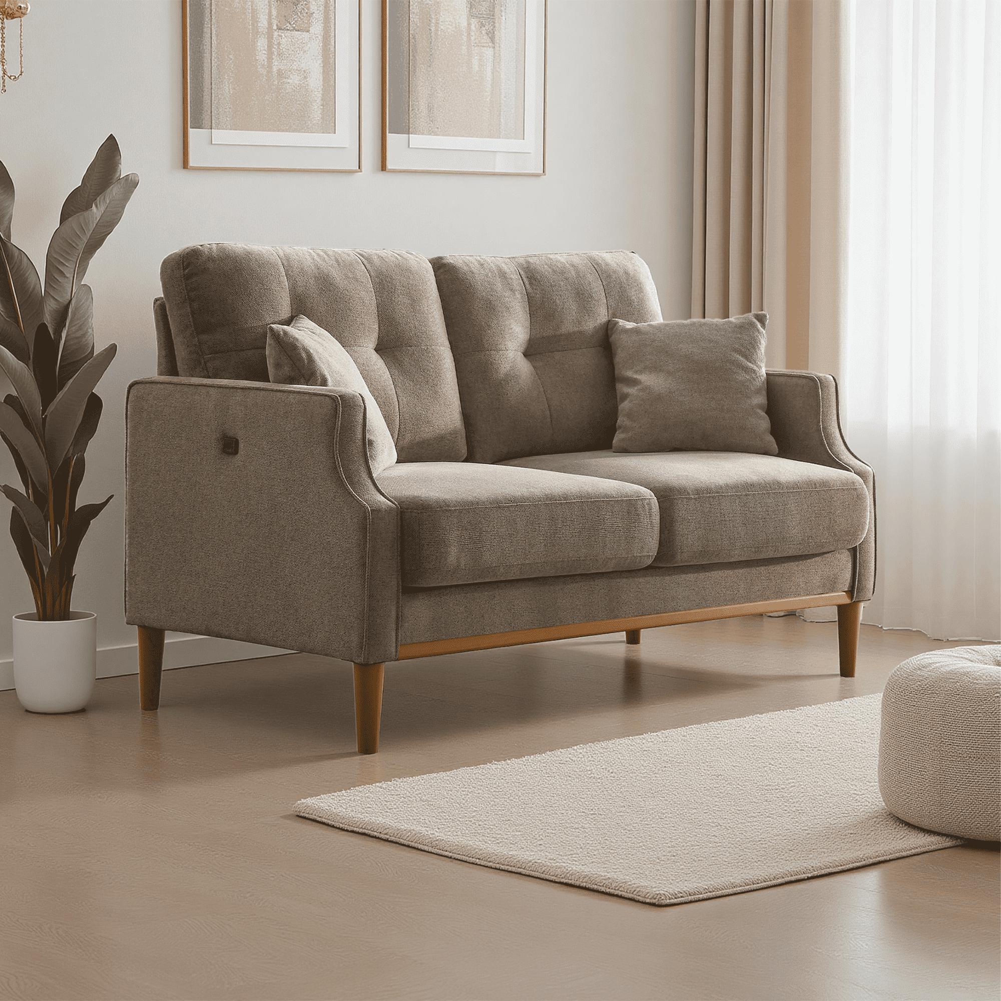 MAYEERTY 2-seater Modern Sofa, Wide Armrests and Deep Seat for Living Room Lounge Office, Cream