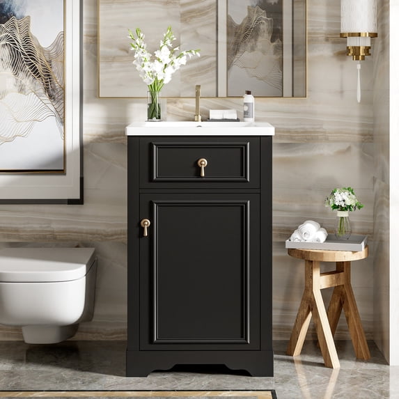 MAYEERTY 20" Bathroom Vanity - With Ceramic Sink, Soft-Close Door & Adjustable Shelf, Tiny Bathroom Essential