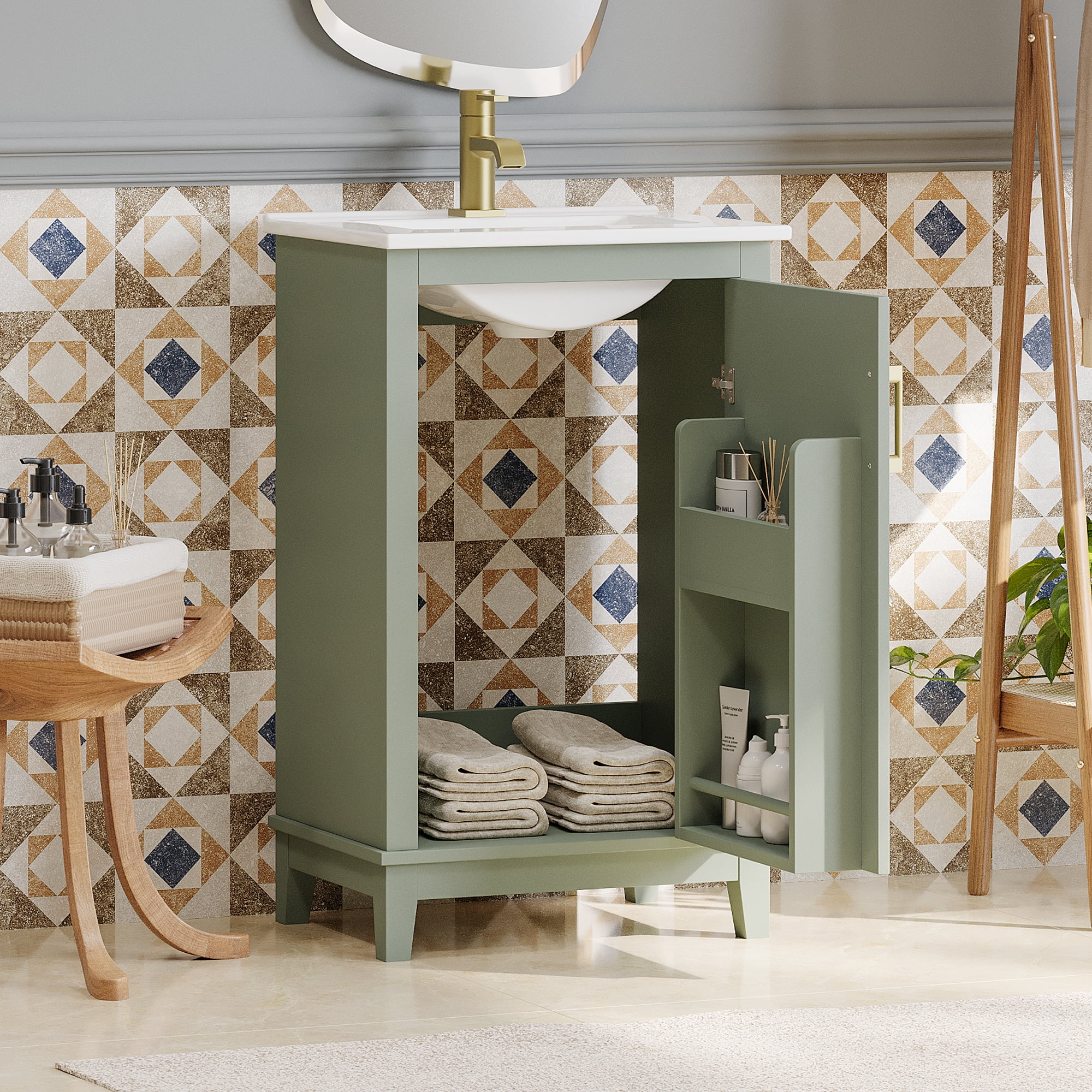 MAYEERTY 20" Modern Small Bathroom Vanity Cabinet - With Ceramic Basin, Efficient for Small Bathrooms