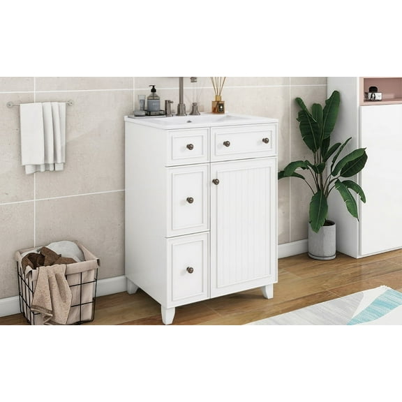 MAYEERTY 24" Bathroom Vanity Cabinet - Ceramic Sink, 2 Drawers for Storage, Functional for Bathrooms