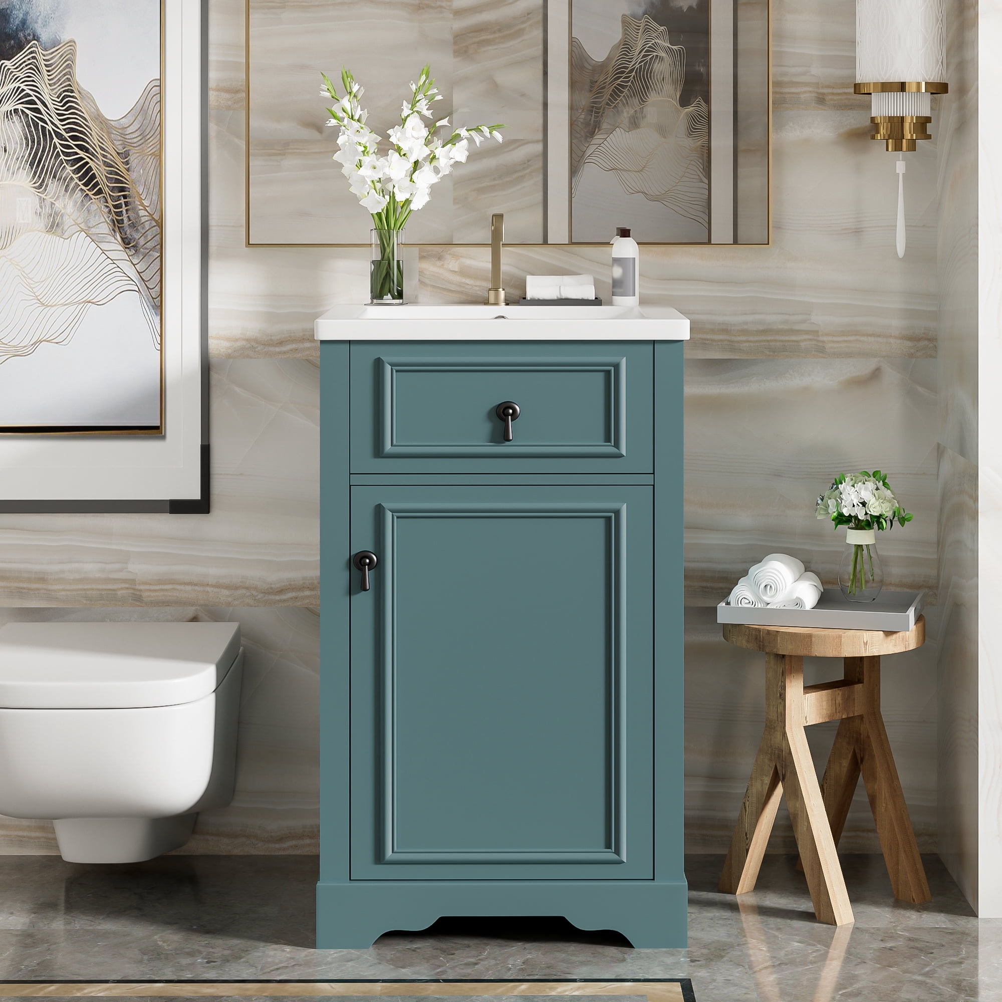 MAYEERTY 20" Bathroom Vanity - Ceramic Sink, Soft-Close Door, Adjustable Shelf, Door-Mounted Rack