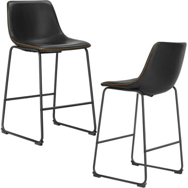 Dovelina 26 Inch Barstools High PU Leather Counter Bar Stool With Back and Footrest Set of 2, Black