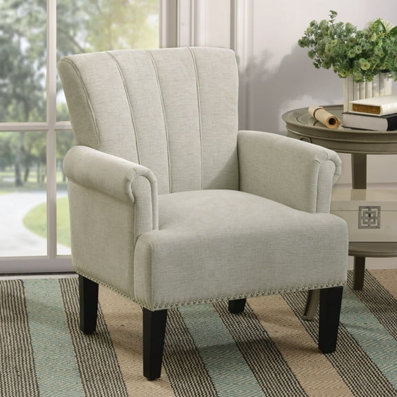 MAYEERTY Accent Rivet Tufted Polyester Armchair for Living Room Bedroom Cream