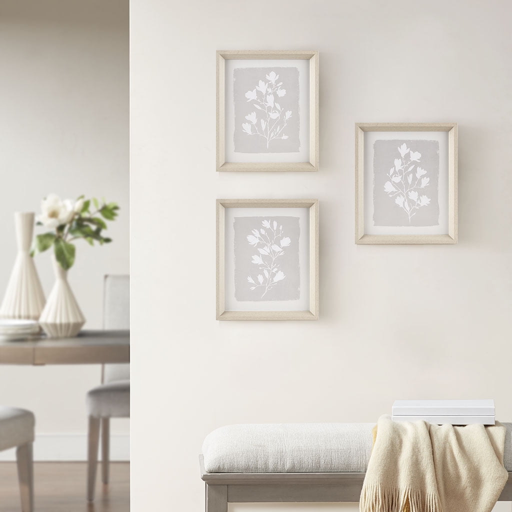 MAYEERTY 3-Piece Flower Framed Glass Wall Art Set