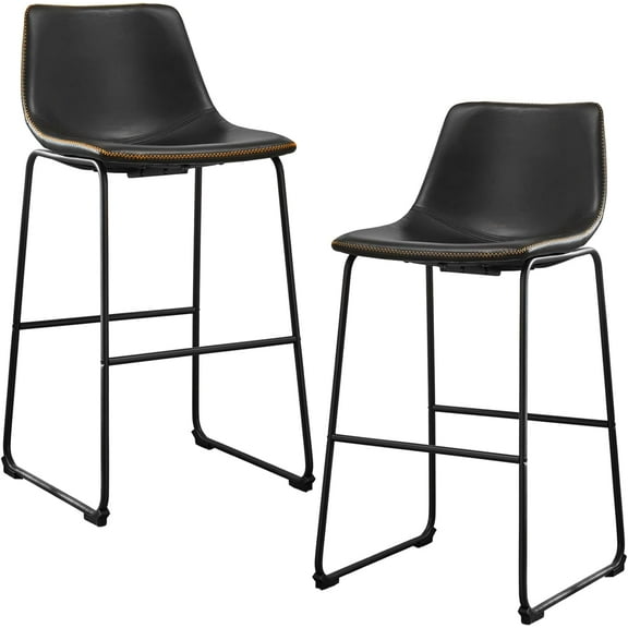 MAYEERTY 30 Inch Barstools High PU Leather Counter Bar Stool with Back and Footrest Set of 2, Black
