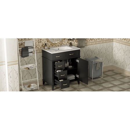 MAYEERTY 30" Bathroom Vanity - With Ceramic Sink, Adjustable Shelf & Soft-Close Door, Functional Bathroom Piece