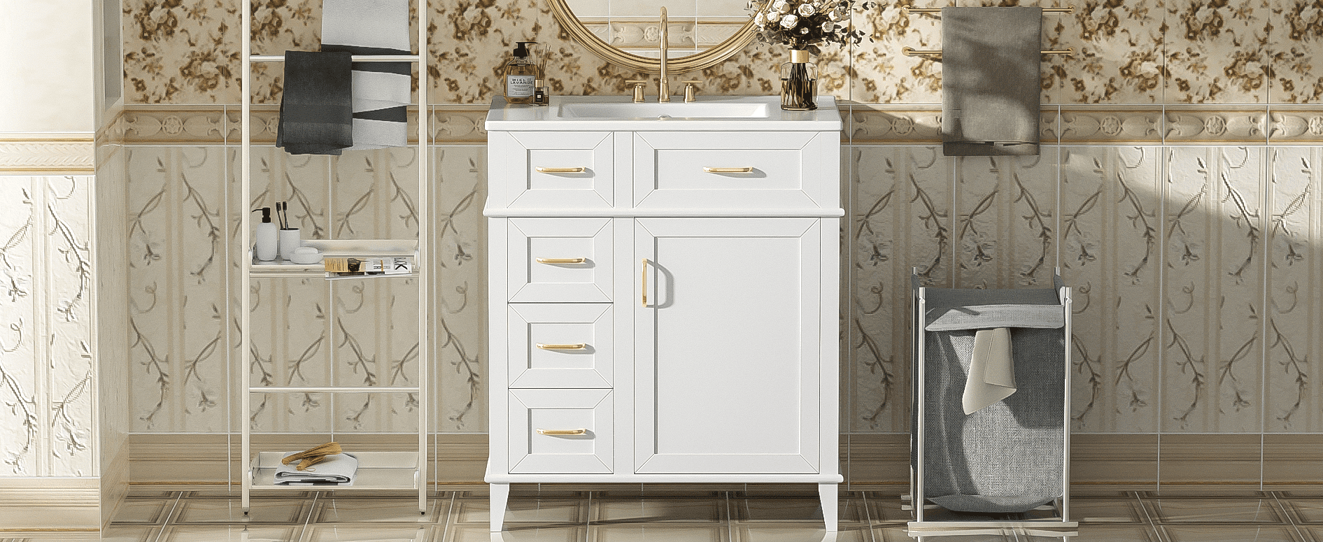 MAYEERTY 30" Bathroom Vanity - With Ceramic Sink, Adjustable Shelf & Soft-Close Door, Practical Storage for Bathrooms