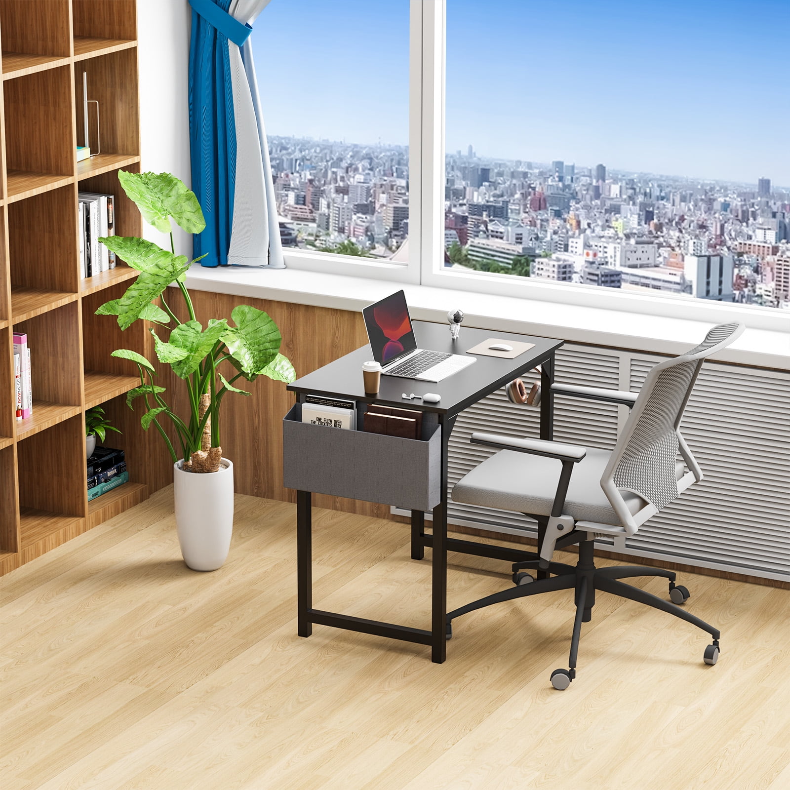 MAYEERTY 30 Inch Writing Desk with Fabric Drawers & Storage Bag, Modern Home Office Desk,Black