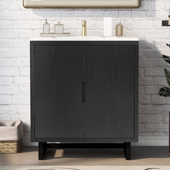 MAYEERTY 30" Bathroom Vanity Set - Sink + Combo Cabinet, Solid Wood Frame