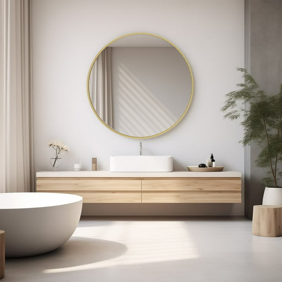 MAYEERTY 30in Gold Round Wall Mirror Bathroom Mirrors, Circle Vanity Mirror