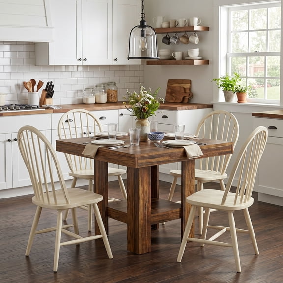 Dovelina 31.5" Square Dining Table for 4, Farmhouse Kitchen Table with Storage Shelf, Space-Saving Small Dining Table for Apartment, Kitchen, Dining Nook