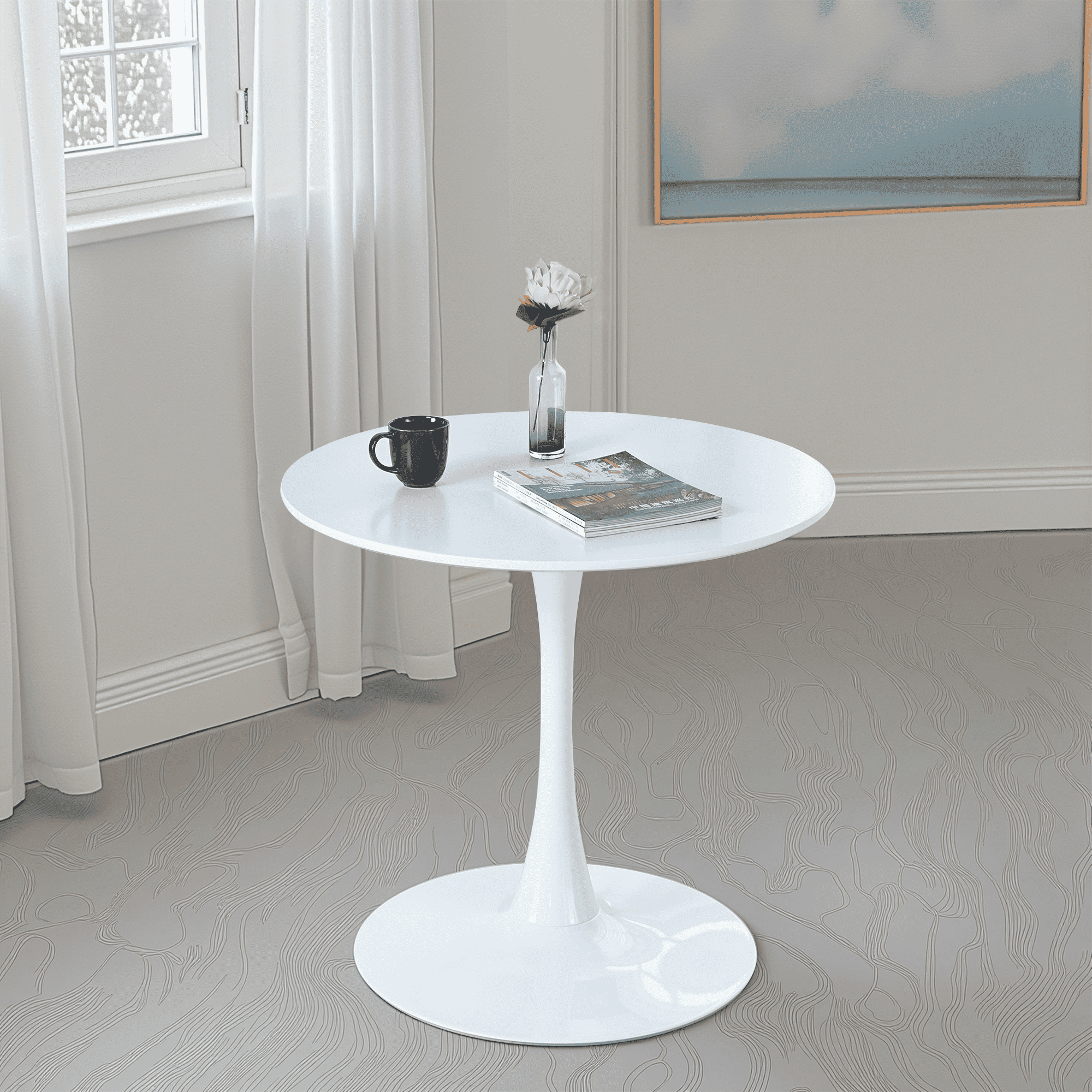 MAYEERTY 31.5" White Tulip Dining Table Retro Seats 2-4 Small Dining