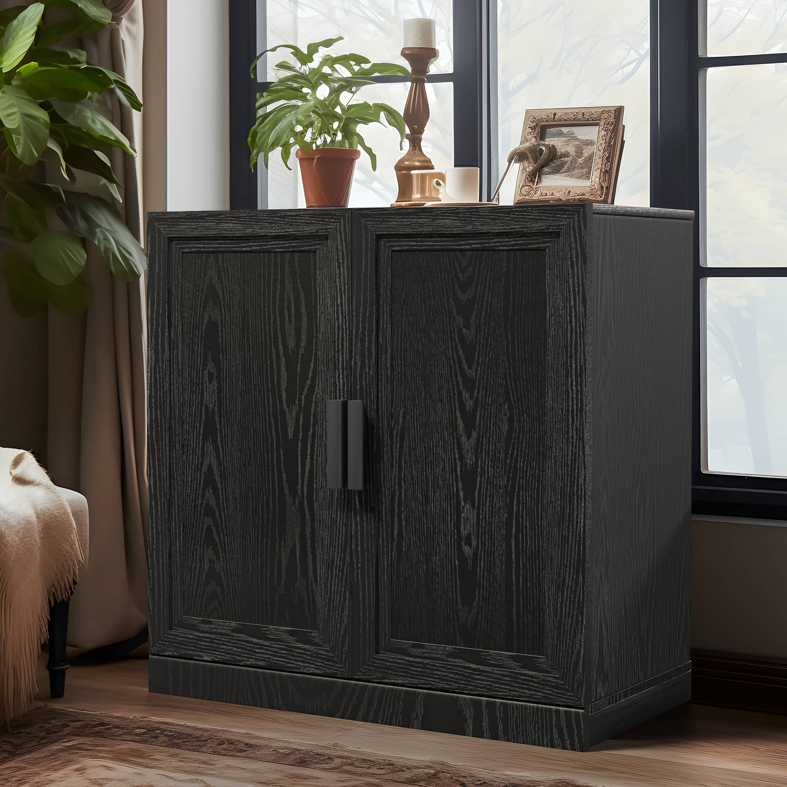 MAYEERTY 31"x31"x16" Storage Cabinet Wood Accent Cabinet for Living Room,Black