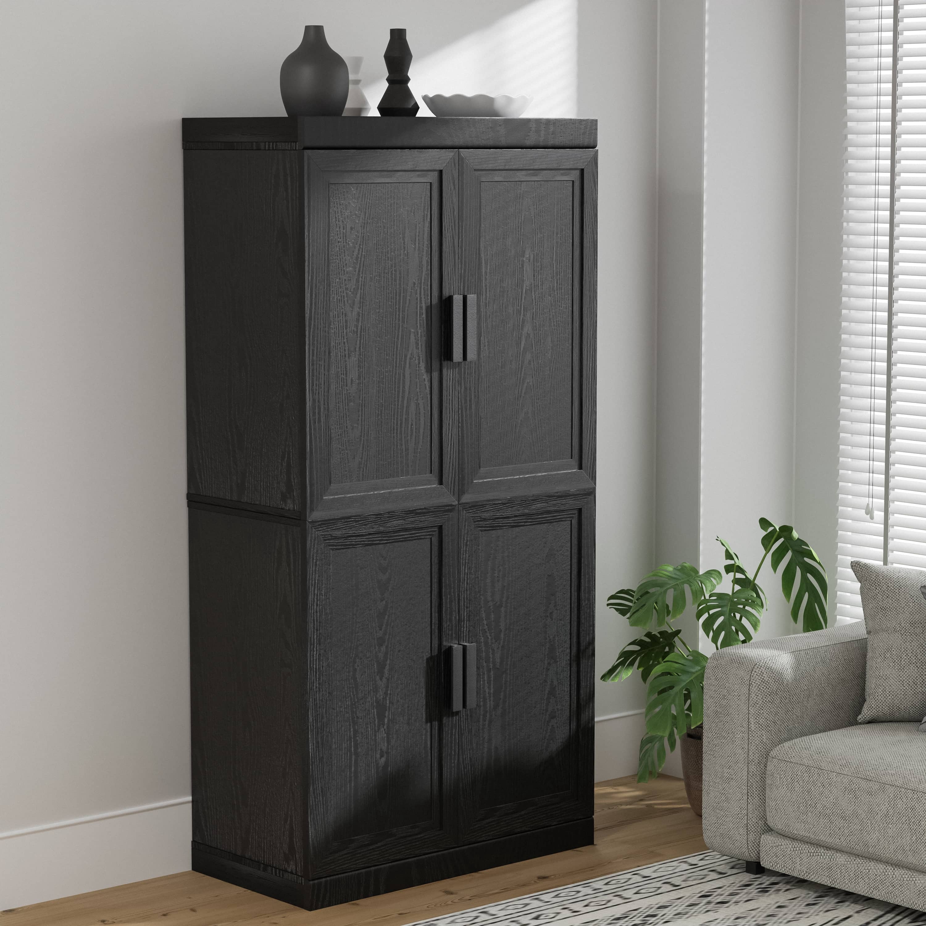 MAYEERTY 31"x31"x16" Storage Cabinet Wood Accent Cabinet for Living Room, Black