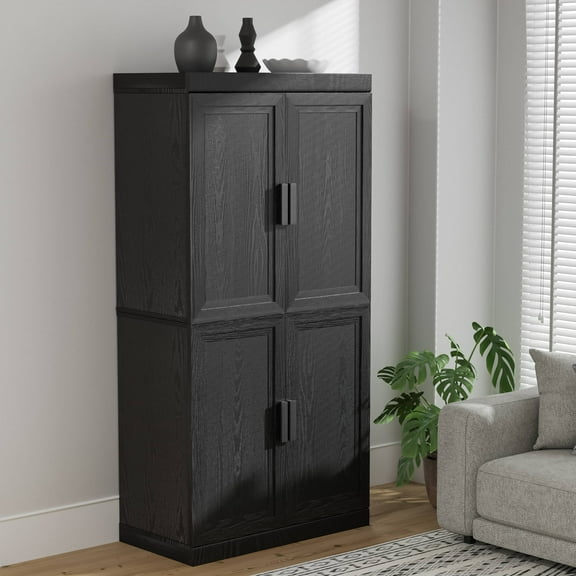 MAYEERTY 31"x31"x16" Storage Cabinet Wood Accent Cabinet for Living Room, Black