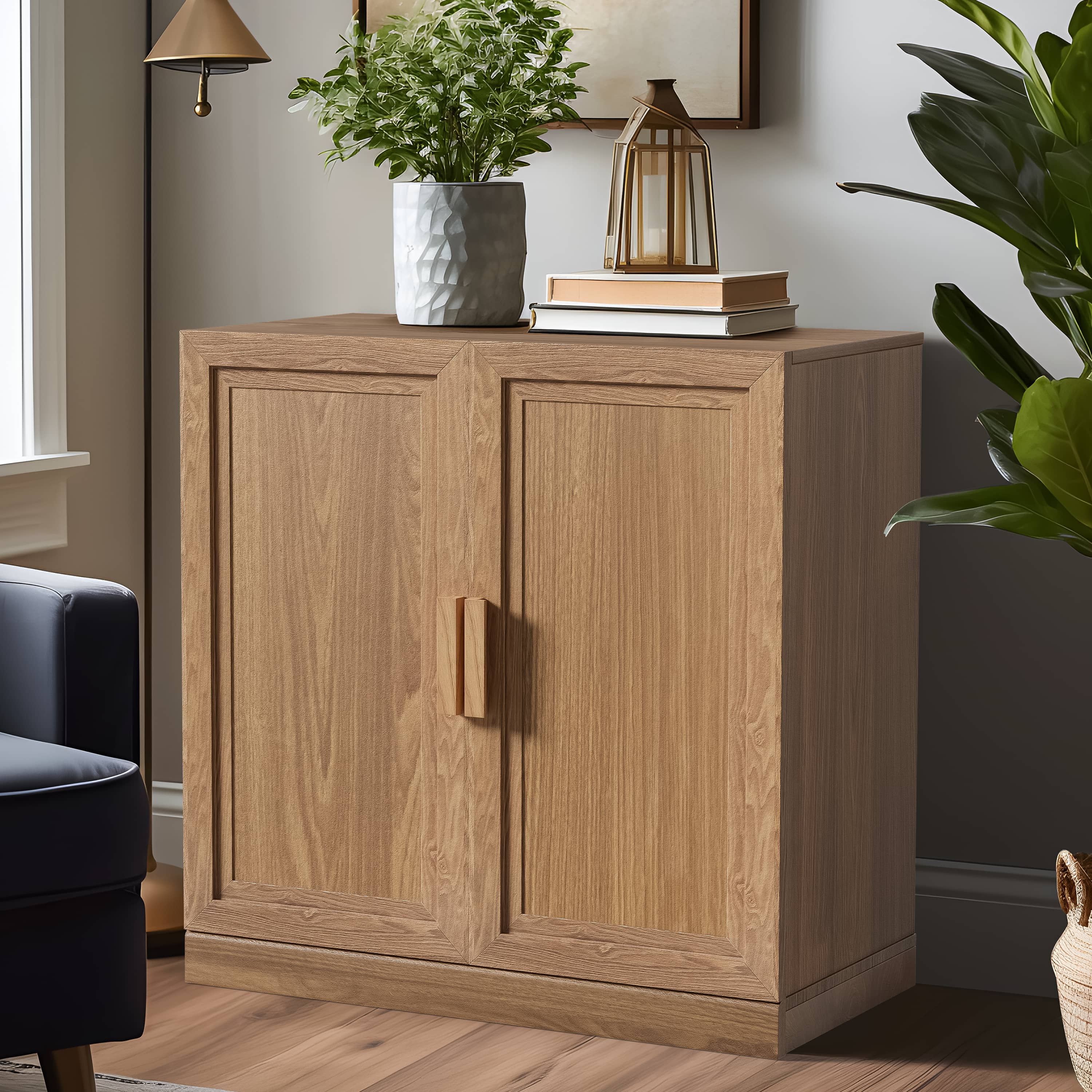 MAYEERTY 31"x31"x16" Storage Cabinet Wood Accent Cabinet for Living Room,Natural Wood