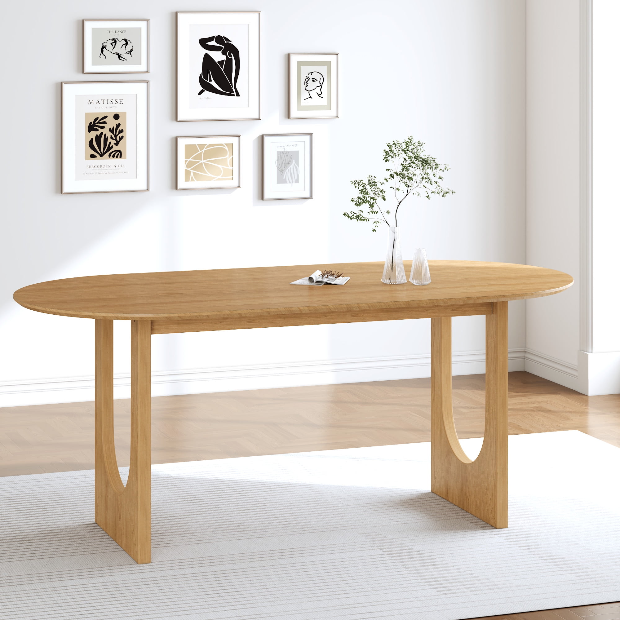MAYEERTY 31x16 Modern Oval Extendable Dining Table with metal leg,Brown
