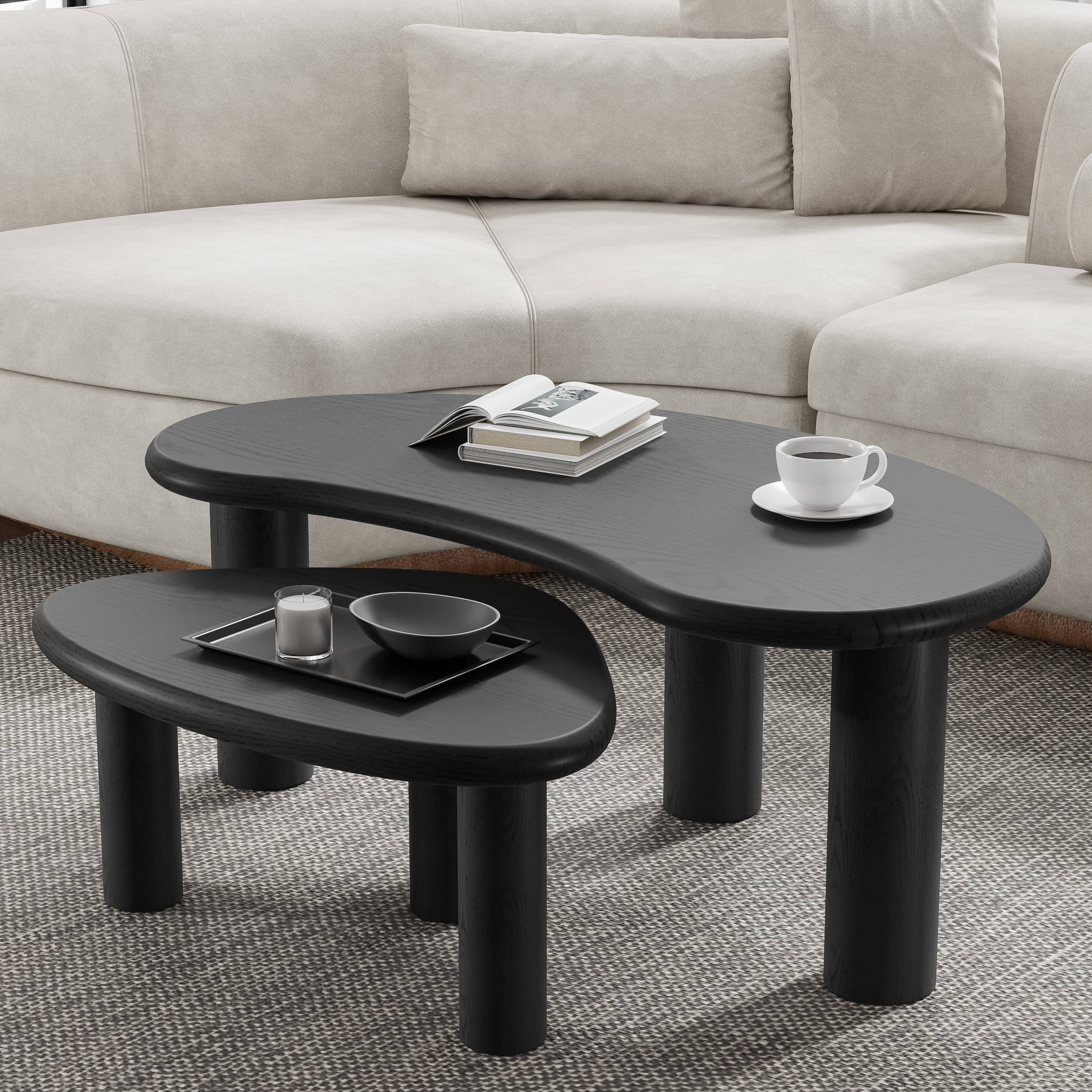MAYEERTY 34" × 25" × 13" Wooden Coffee Table, Black