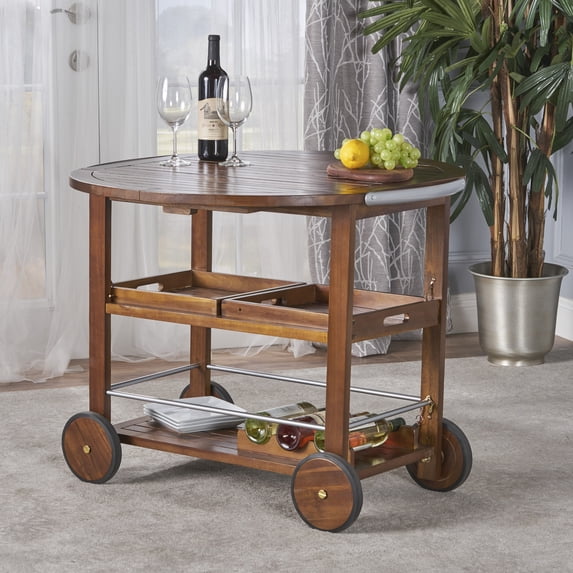 MAYEERTY 35.50" Modern WOOD METAL Portable BARCART Large Capacity Storage