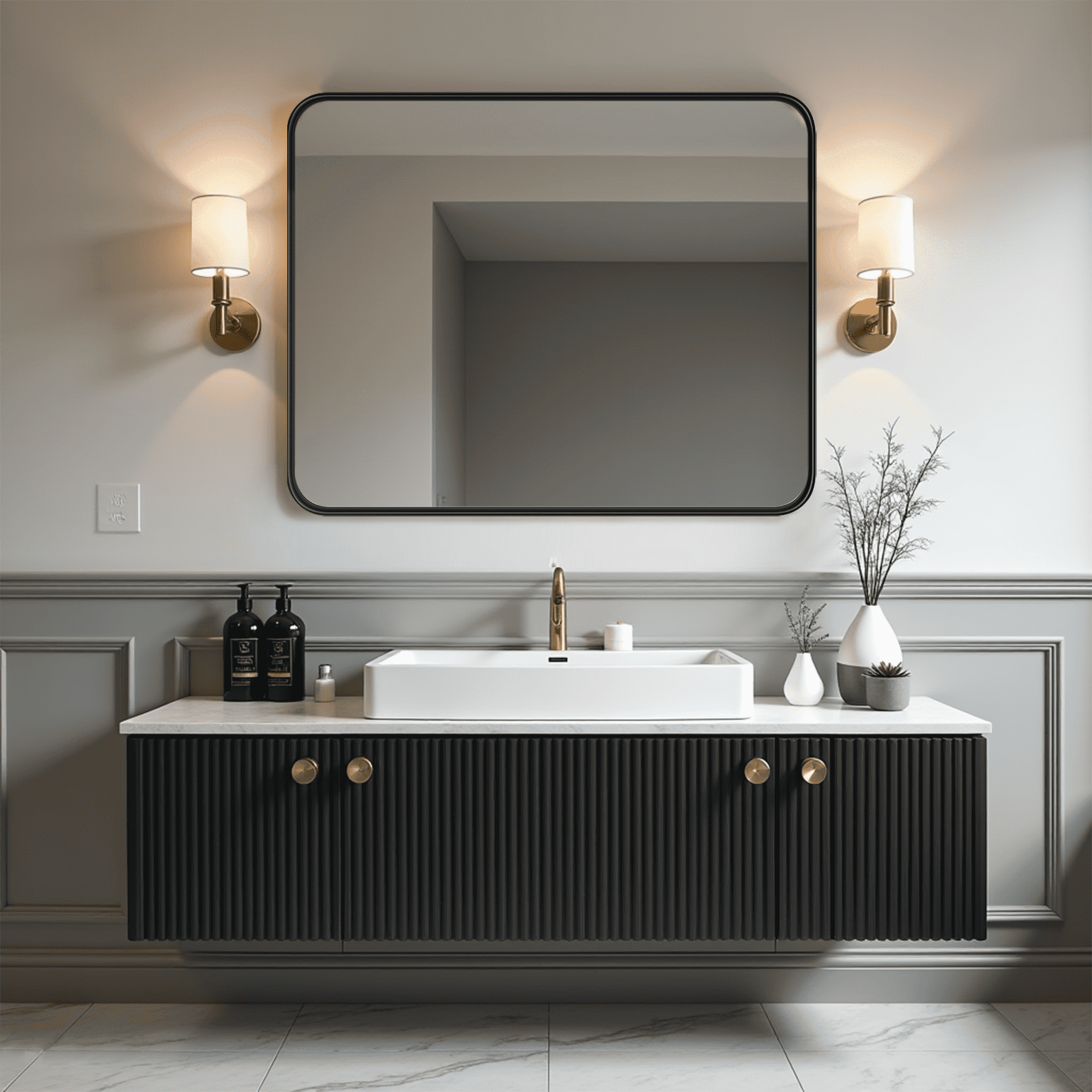MAYEERTY 36"×24" Bathroom Vanity Mirror for Wall, Aluminum Alloy Framed Wall Mirror, Black