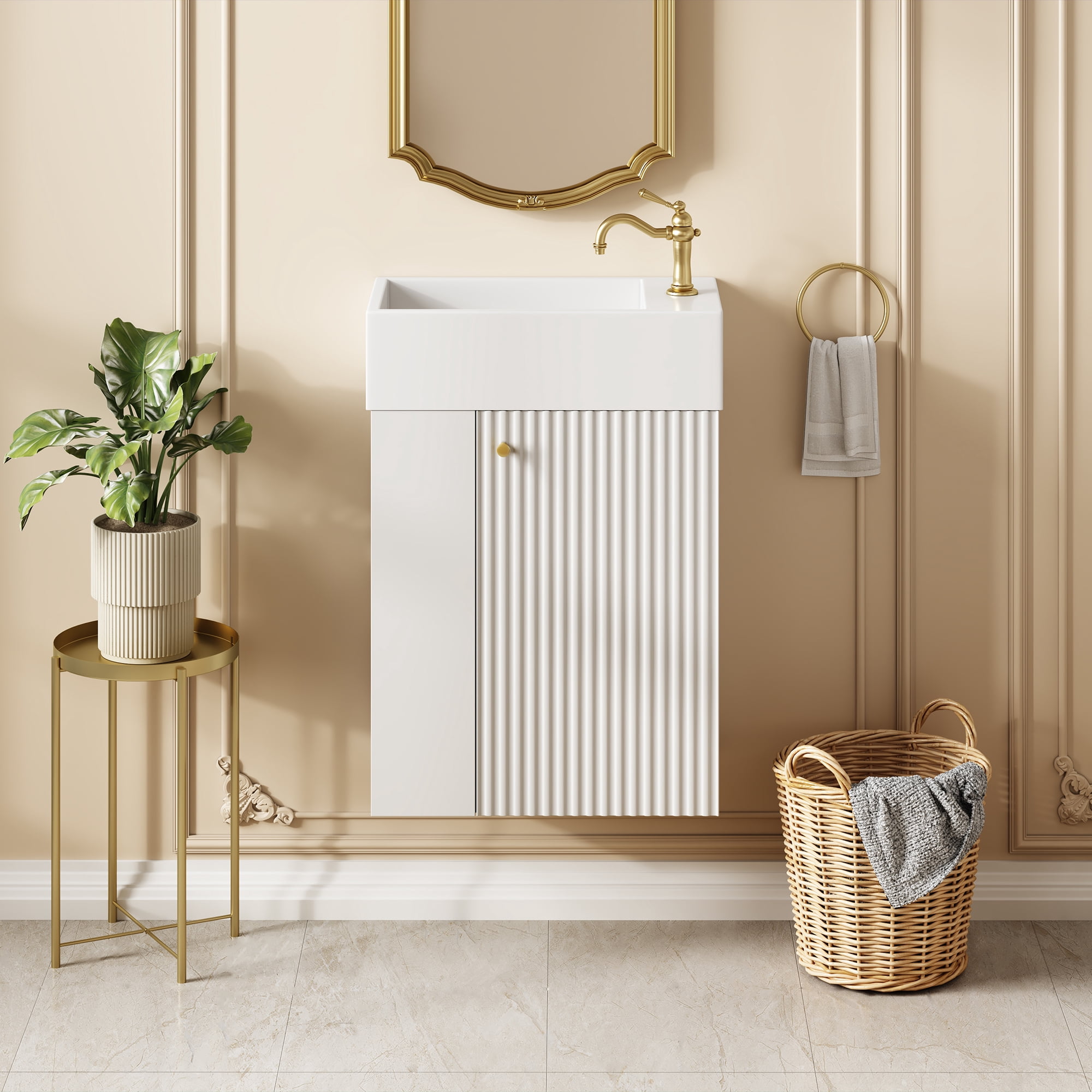 MAYEERTY 18.5" Modern Floating Bathroom Vanity - Resin Basin, Left-Side Storage for Small Bathrooms