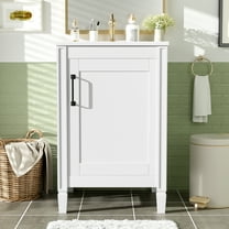 MAYEERTY 20" White Bathroom Vanity - Ceramic Sink, Soft-Close Door, Adjustable U-Shelf, Door Rack
