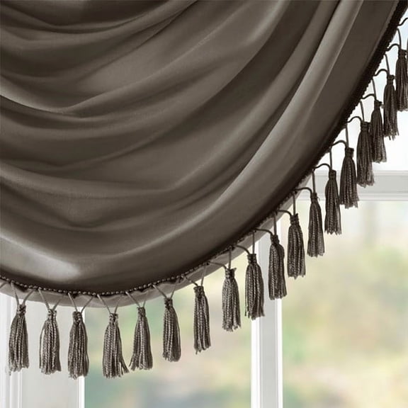 MAYEERTY 38x46" Faux Silk Waterfall Embellished Valance Pewter