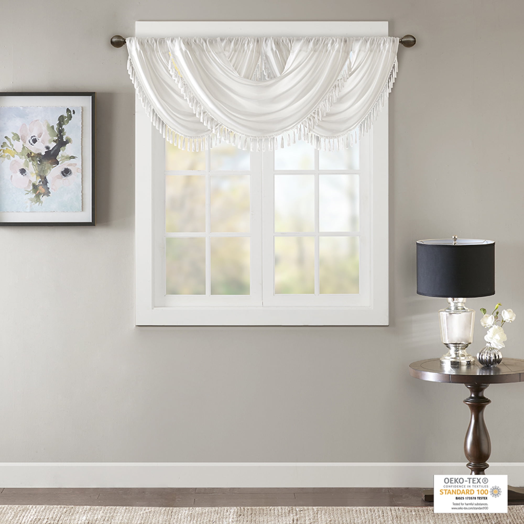 MAYEERTY 38x46" Faux Silk Waterfall Embellished Valance White