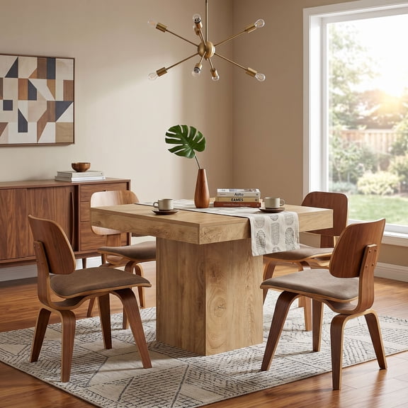 Dovelina 39" Square Dining Table for 4, Farmhouse Kitchen Table with Sturdy Pedestal Base, Small Space Dinner Table for Apartment, Kitchen Nook, Dining Room