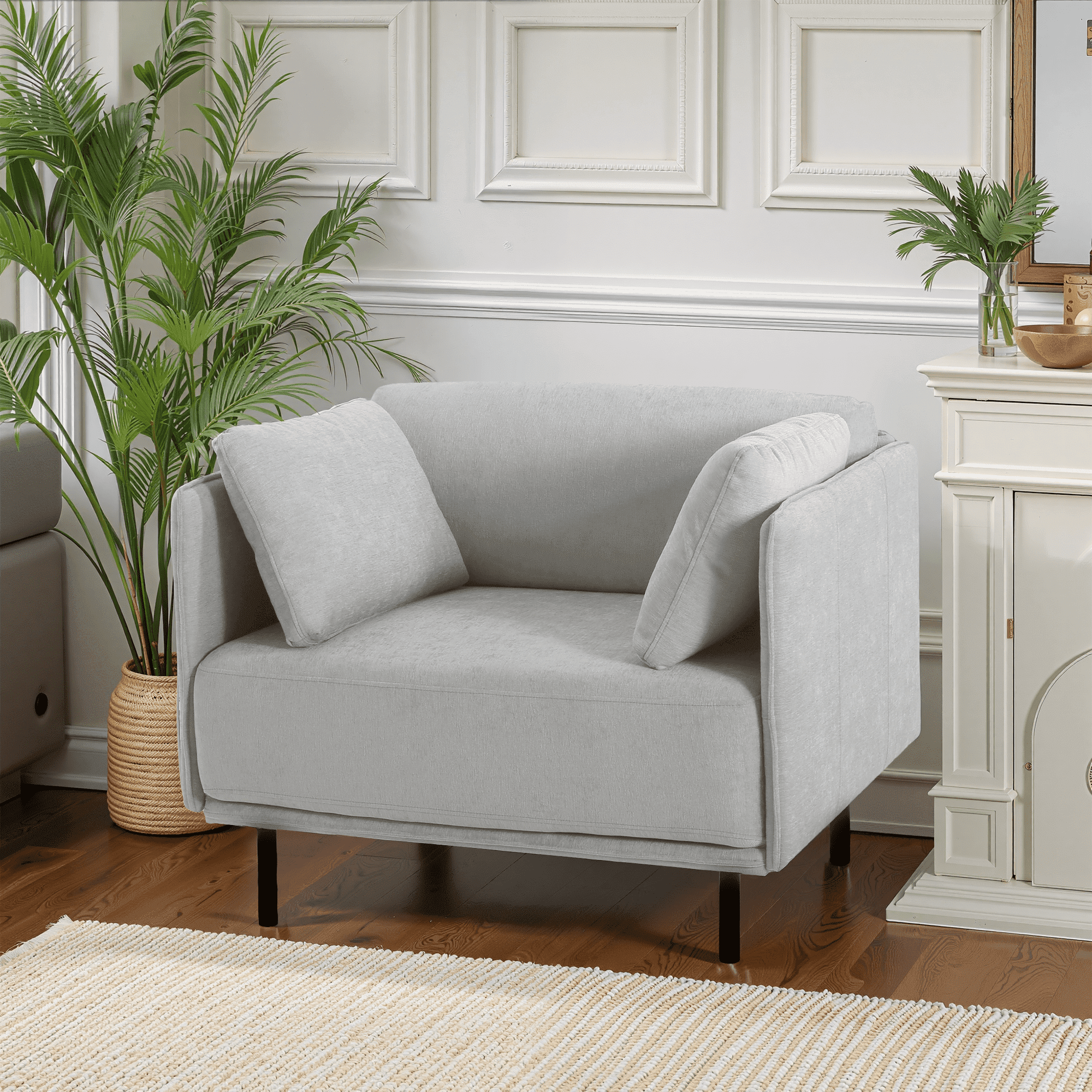 MAYEERTY 39" Vintage Gray Polyester Lounge Chair - Solid Wood Frame, Steel Legs & Accent Seating
