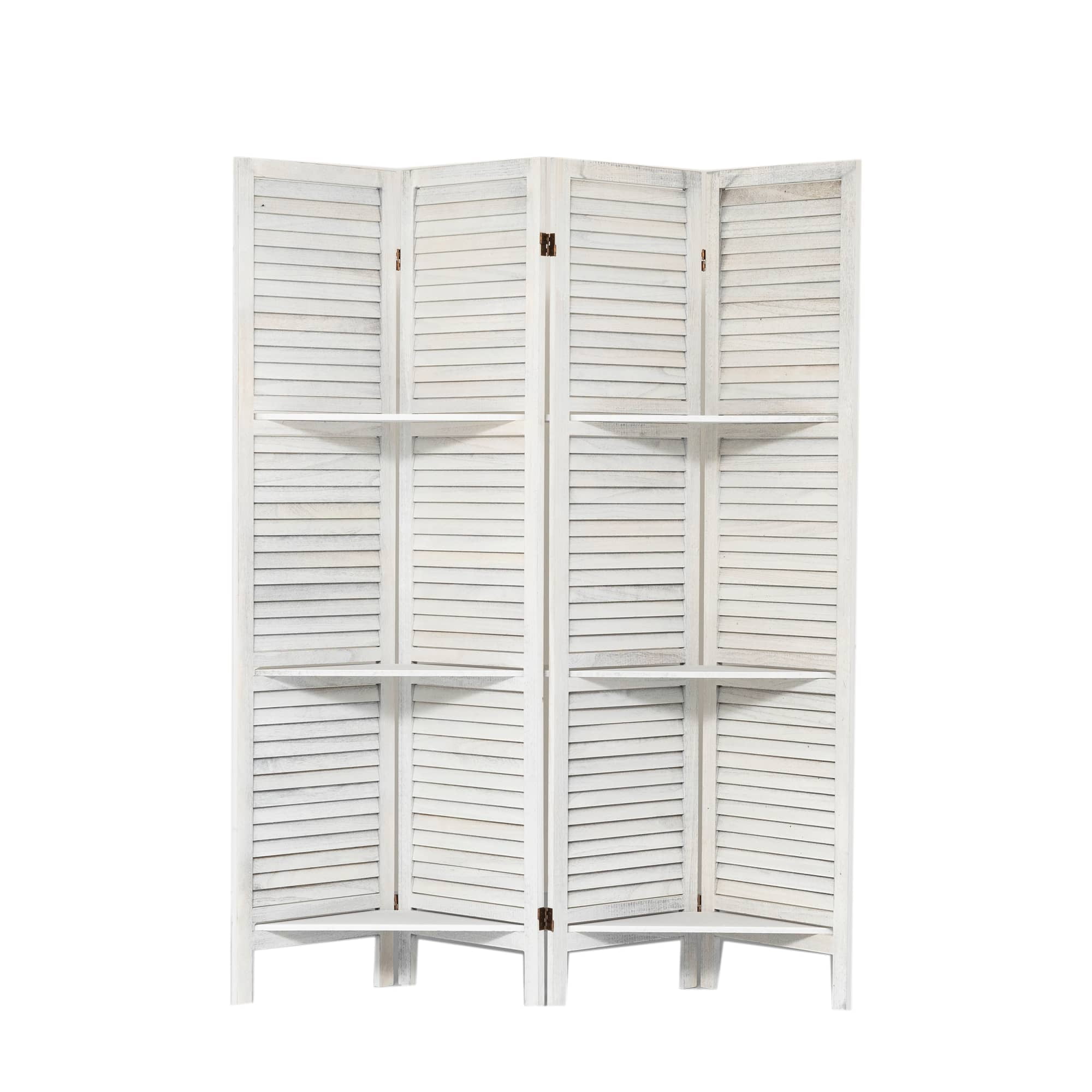 White Wood 5.6 ft Folding Privacy Screen Room Divider with Shelves