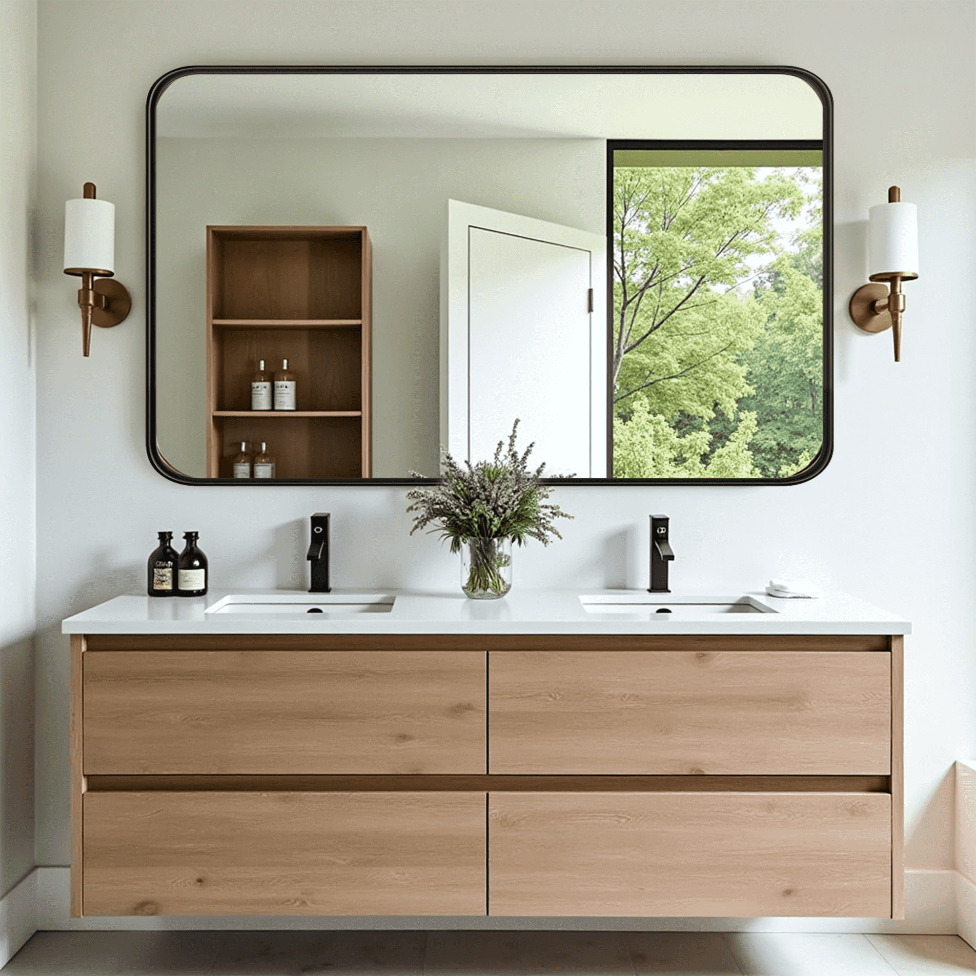 MAYEERTY 40"×30" Bathroom Vanity Mirror for Wall, Aluminum Alloy Framed Wall Mirror, Black