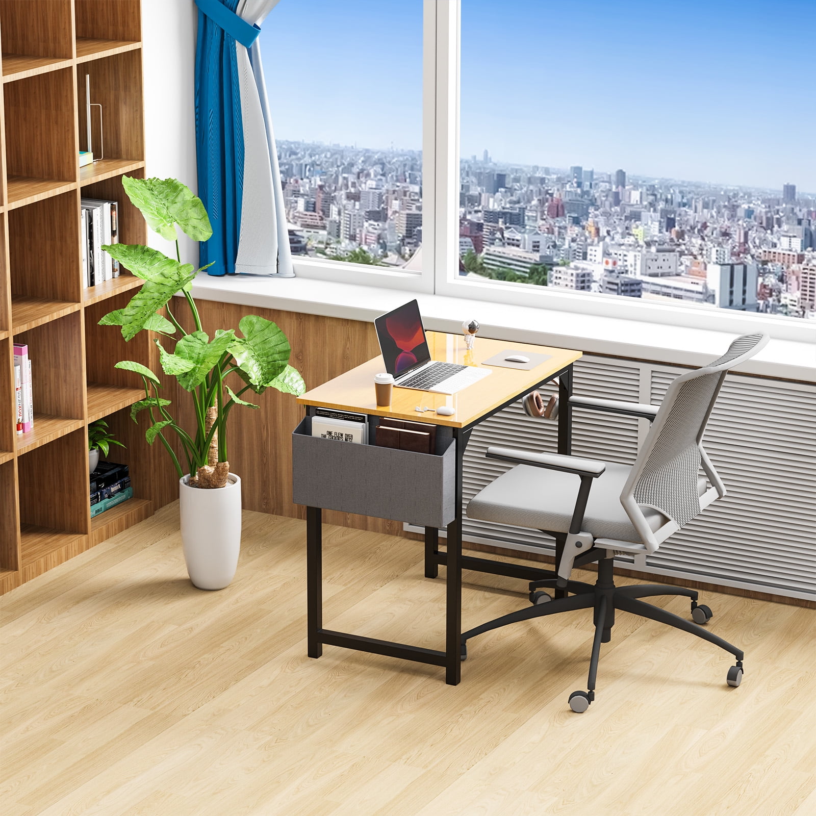 MAYEERTY 40 Inch Writing Desk with Fabric Drawers & Storage Bag, Modern Home Office Desk,Oak