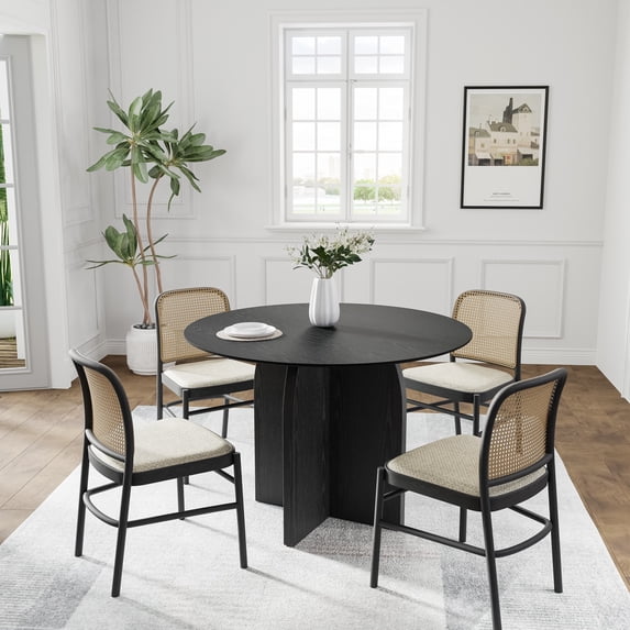 MAYEERTY 42" Soild Wood Dining Table Farmhouse Round Kitchen Table, Black