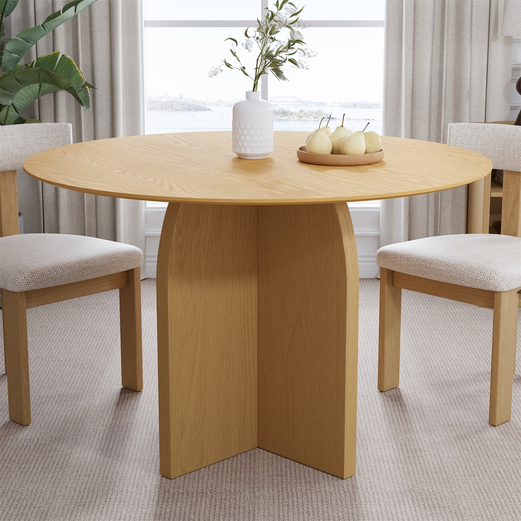 MAYEERTY 45" Soild Wood Dining Table Modern Round Kitchen Table, Oak