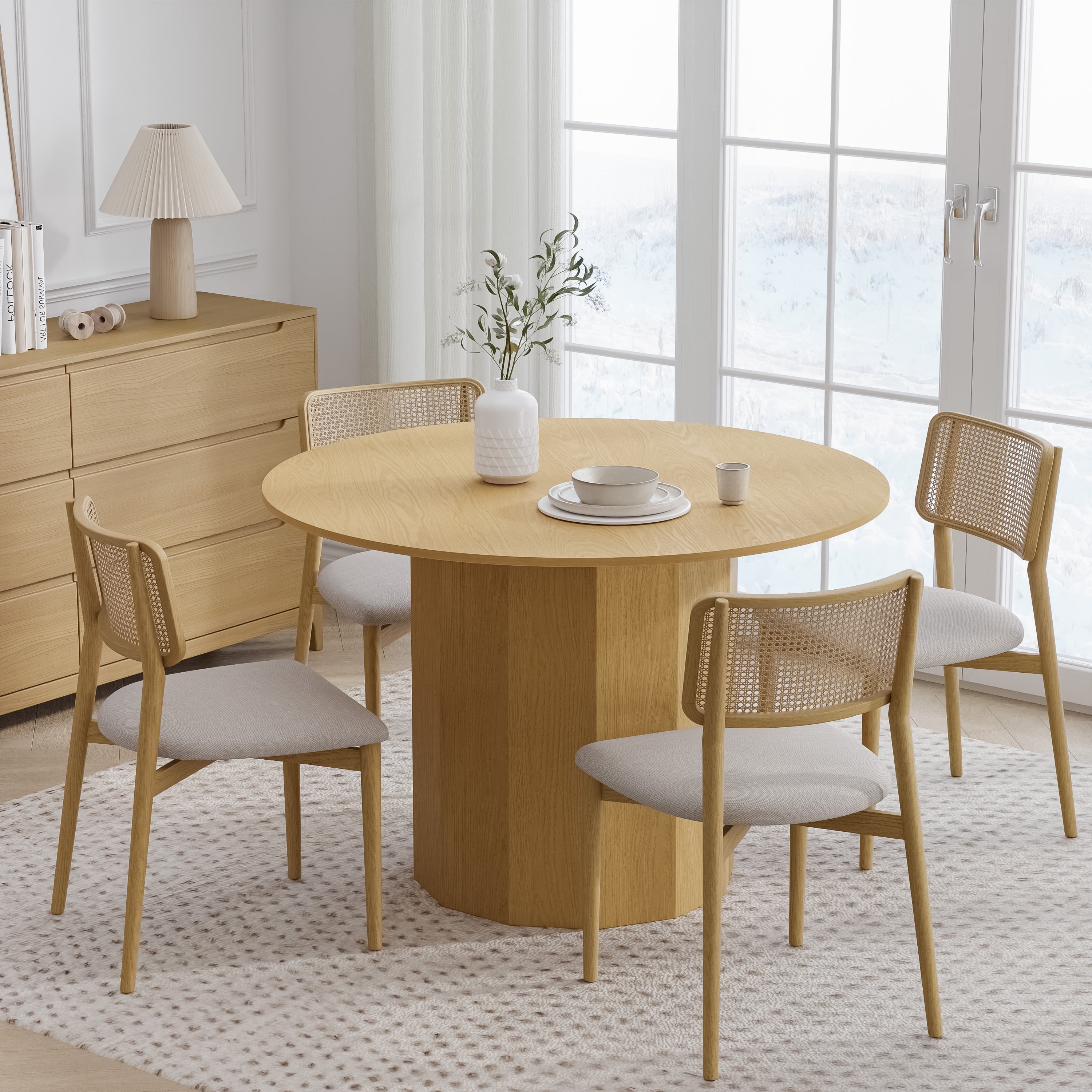 Dovelina 46" Modern Dining Table Rustic Round Wood Kitchen Table for 4 ...