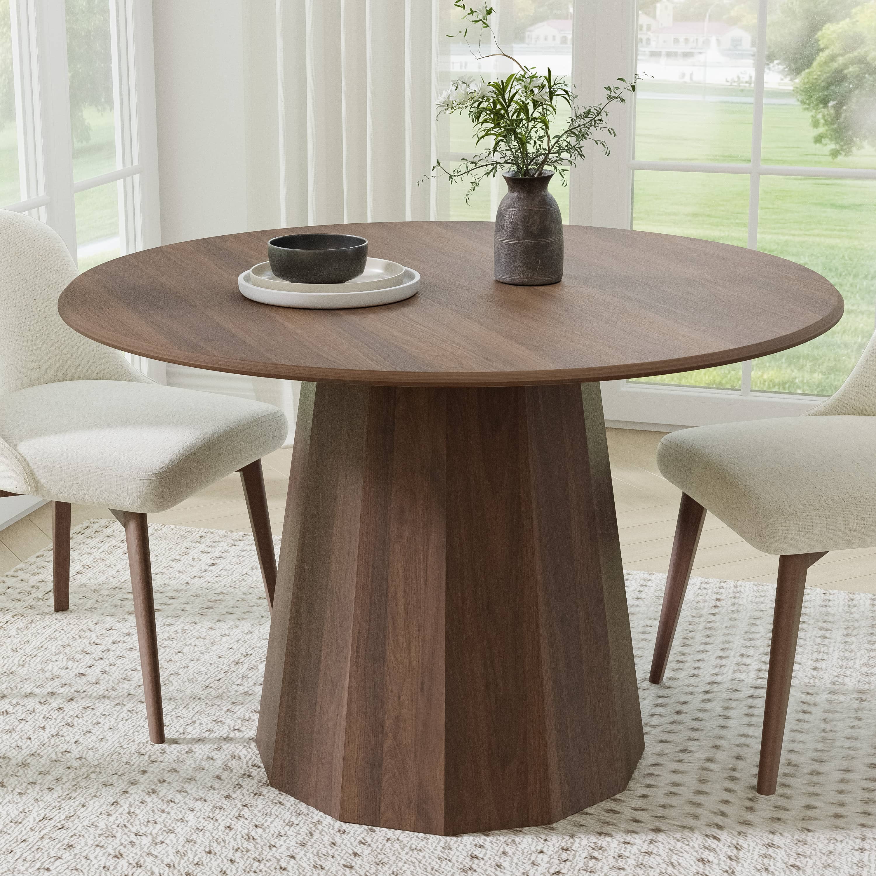 Free Shipping! Dovelina 46 inch Modern Wooden Round Dining Table Walnut ...